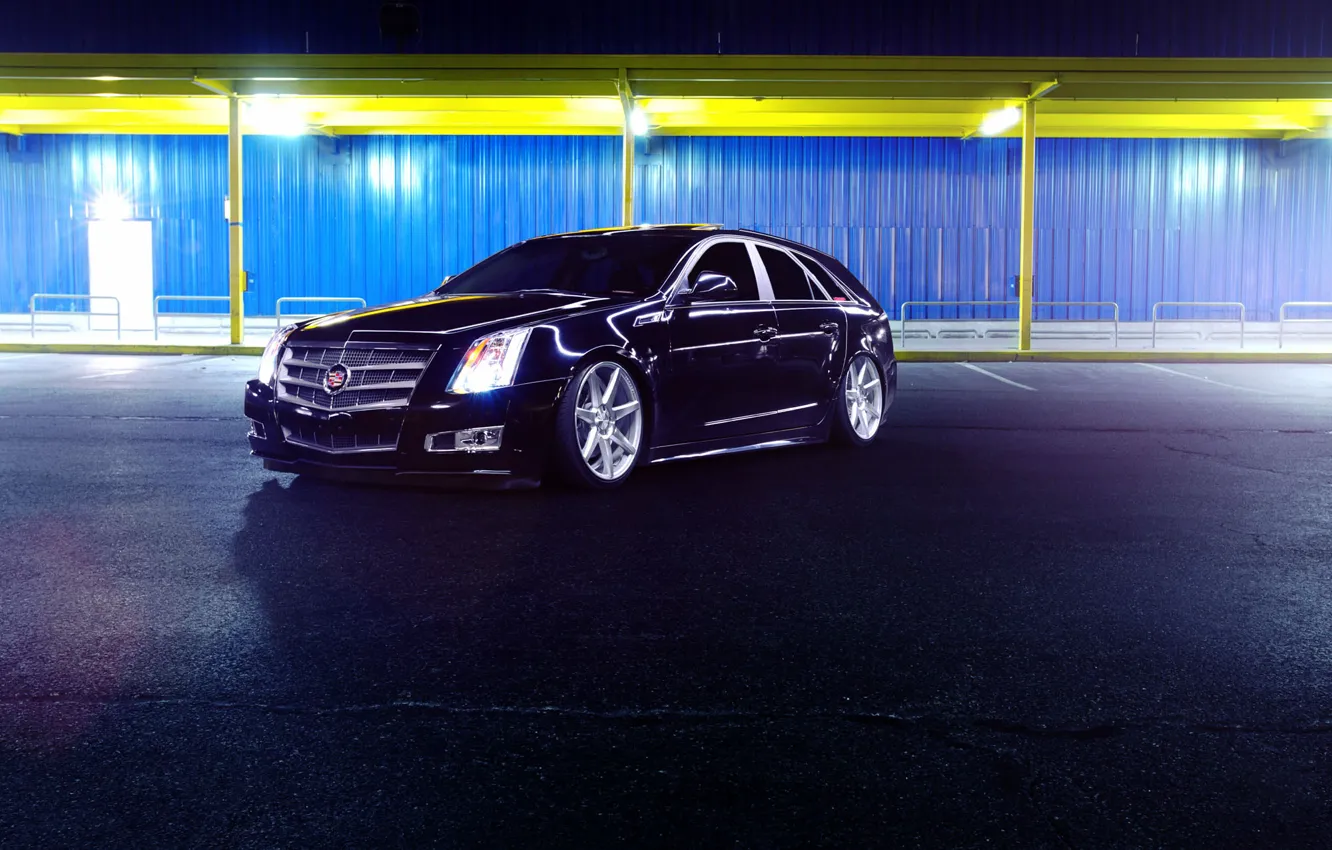 Photo wallpaper Cadillac, CTS, Car, Front, Black, Tuning, Vossen, Wheels