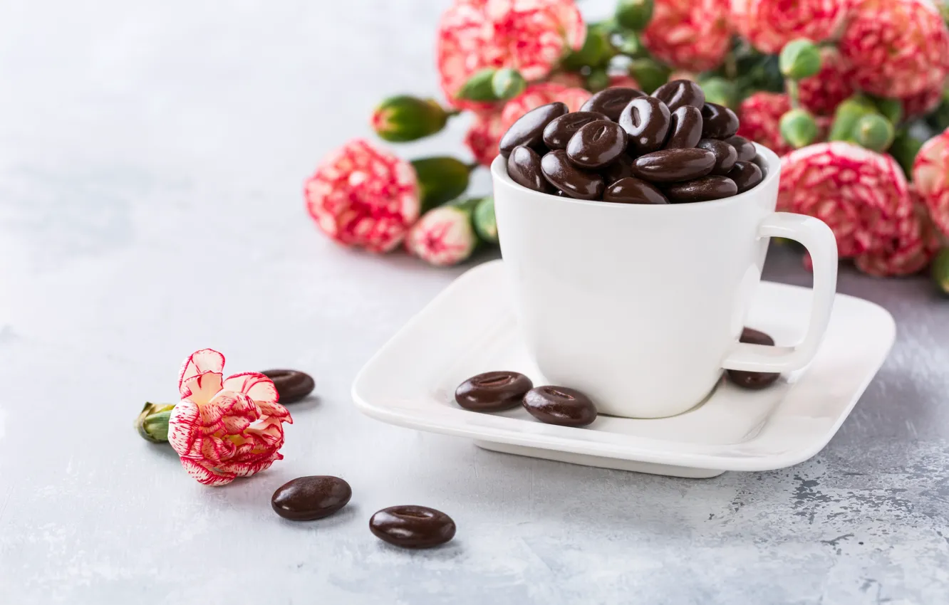Photo wallpaper flowers, Cup, dessert, chocolate, pills, Iryna Melnyk