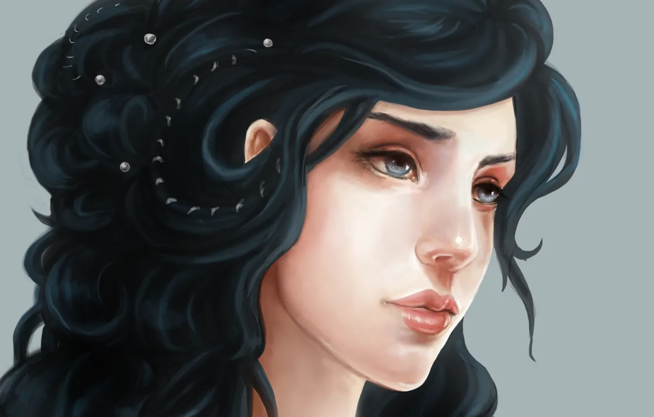 Photo wallpaper girl, brunette, pearl, blue eyes