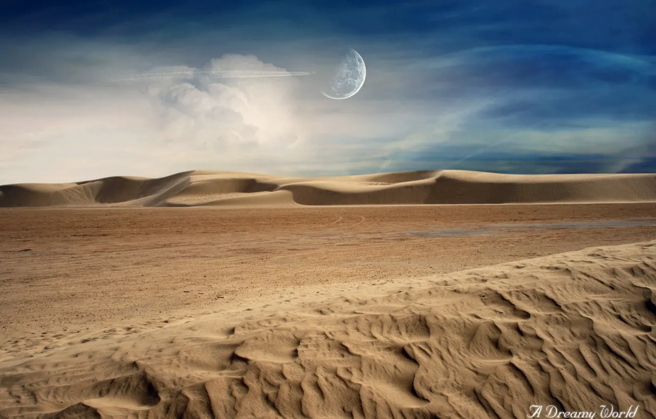 Photo wallpaper sand, clouds, desert, Dreamy World