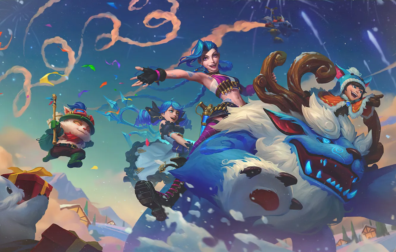 Photo wallpaper flight, joy, smile, holiday, game, gesture, characters, League of Legends