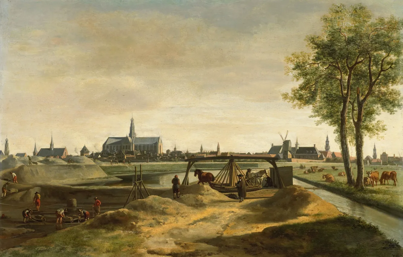 Photo wallpaper landscape, picture, Gerrit Adriaenszoon Berckheyde, View of Haarlem, Gerrit Adriaenszoon Berckheyde