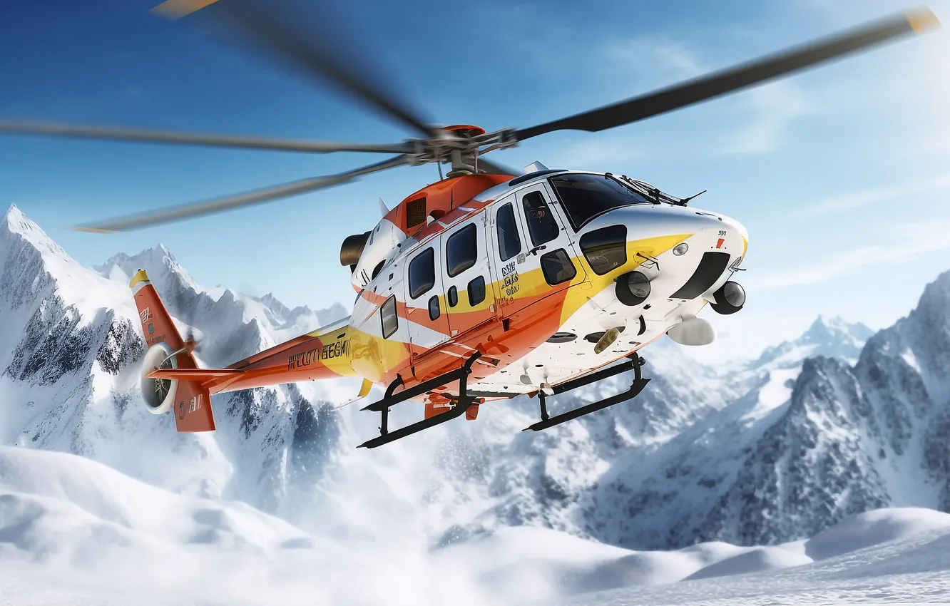 Photo wallpaper flight, aviation, technique, helicopter, AI art, neural network