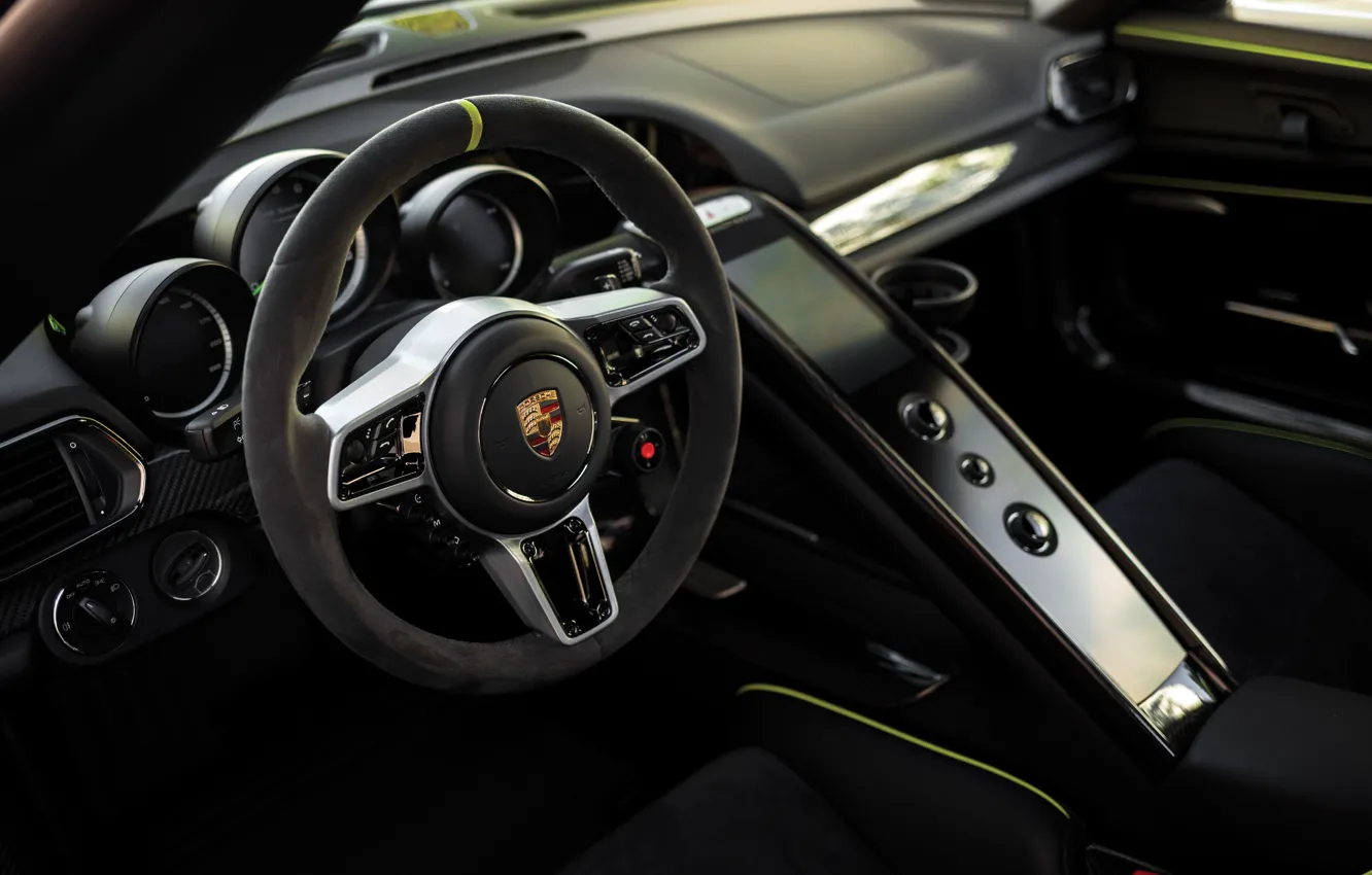 Photo wallpaper Porsche, 918, dashboard, Steering Wheel, Porsche 918 Spyder Weissach Package