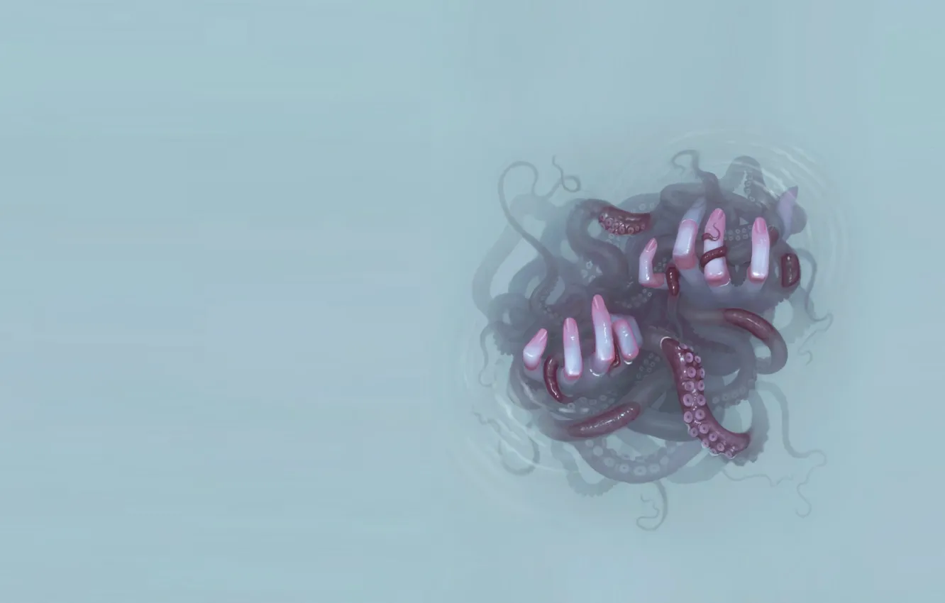 Photo wallpaper octopus, fingers, grey background, sucker, horror, the tentacles