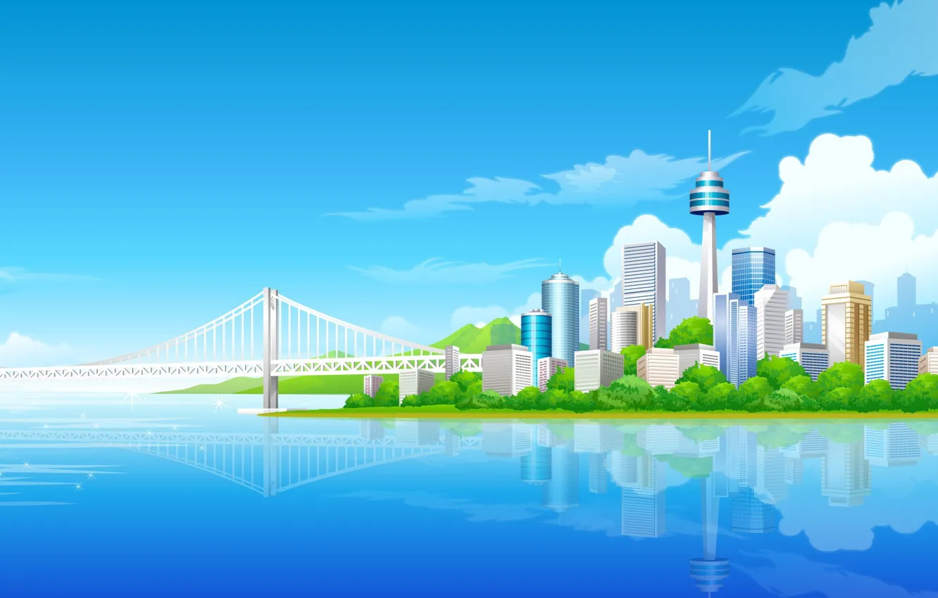 Photo wallpaper blue, bridge, building, tower, vector