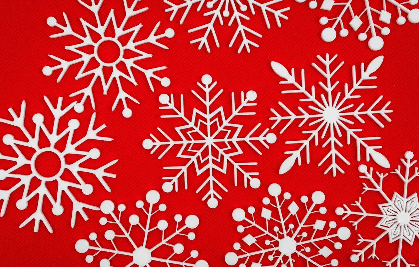 Photo wallpaper winter, snowflakes, red, background, red, Christmas, winter, background