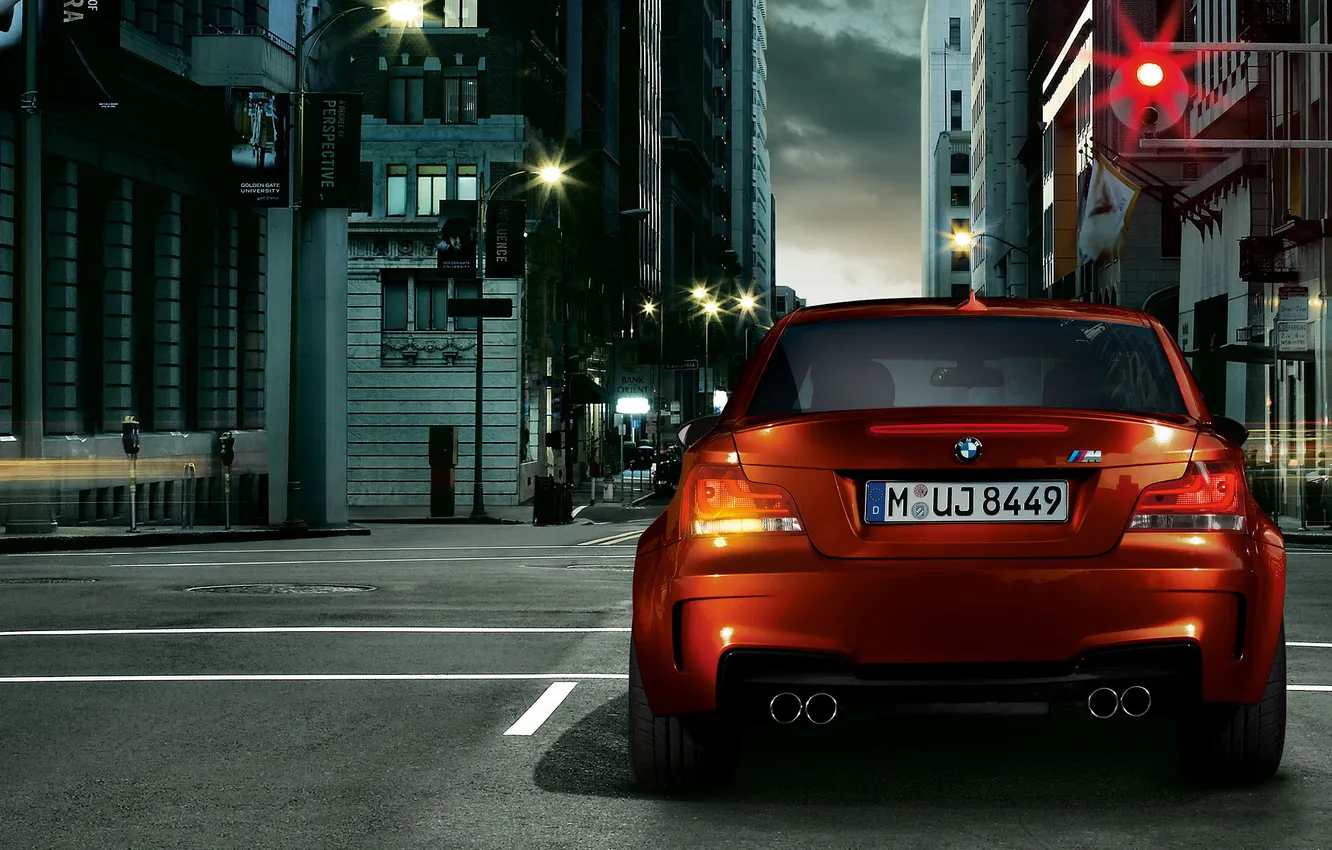 Photo wallpaper the city, street, BMW, traffic light, BMW, 1 Series, M Coupe, red light