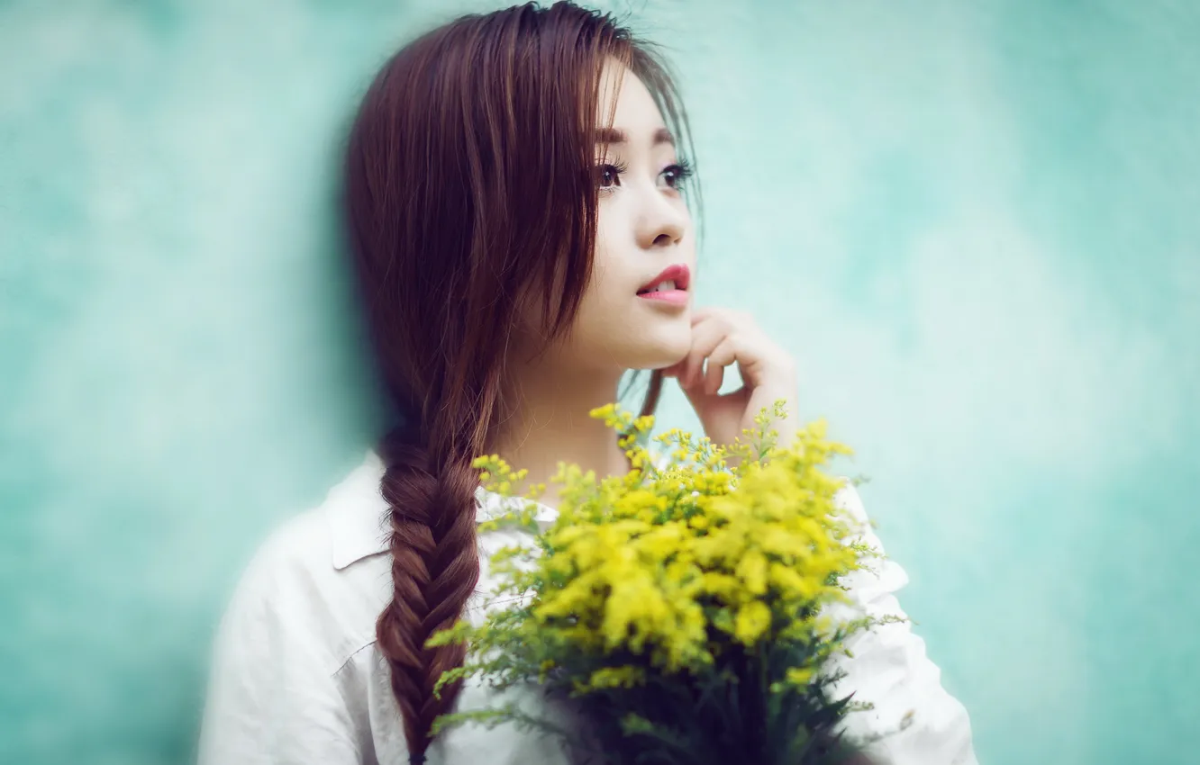 Photo wallpaper look, girl, flowers, portrait