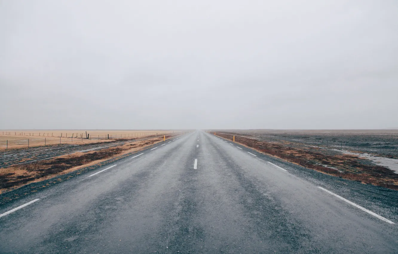 Photo wallpaper road, field, fog