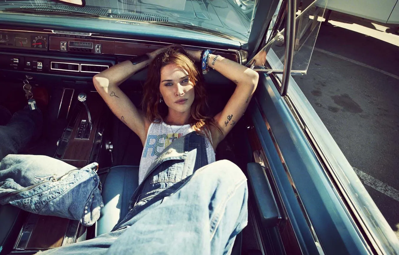 Photo wallpaper machine, girl, model, jeans, tattoo, Erin Wasson, Erin Wasson