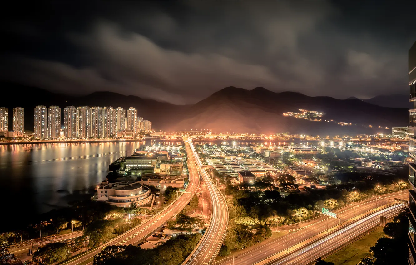 Photo wallpaper night, the city, Hong Kong