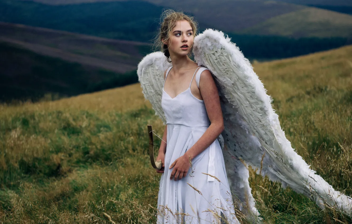 Photo wallpaper girl, angel, bow
