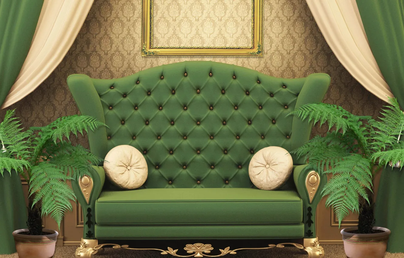 Photo wallpaper sofa, plant, pillow, living room