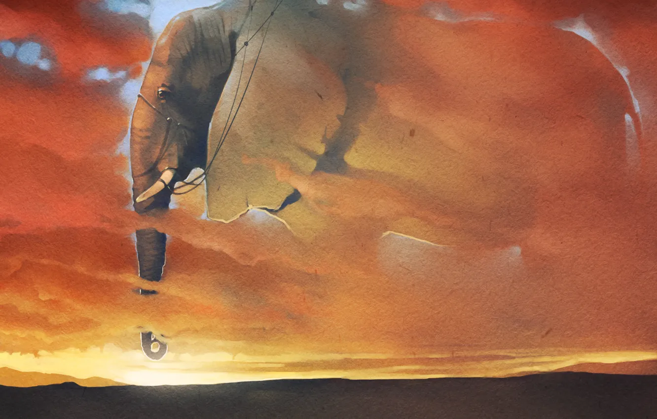 Photo wallpaper clouds, sunset, elephant