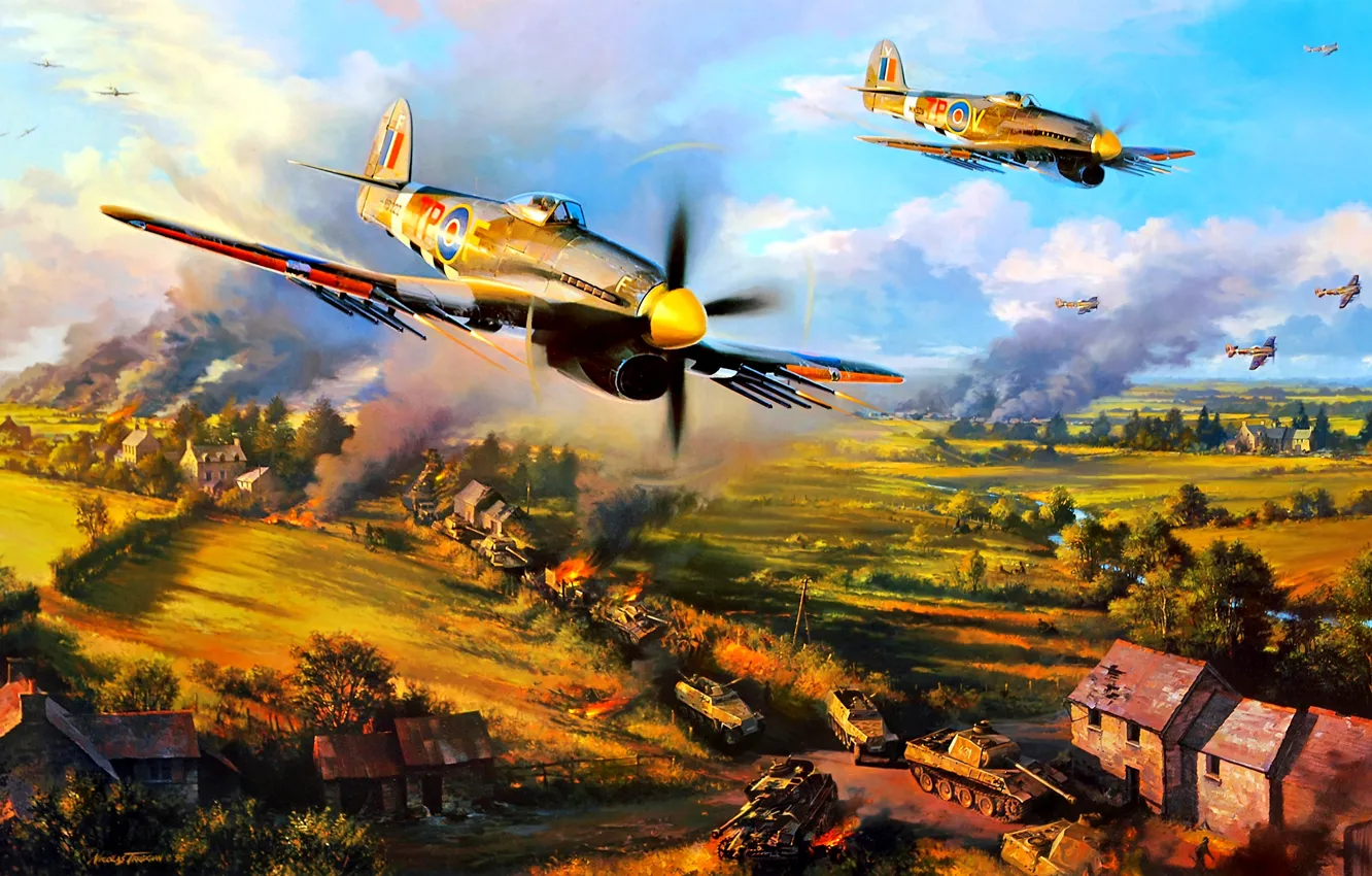 Photo wallpaper RAF, 1944, Hawker, Western front, WWII, Typhoon Mk.Ib, Faletski bag