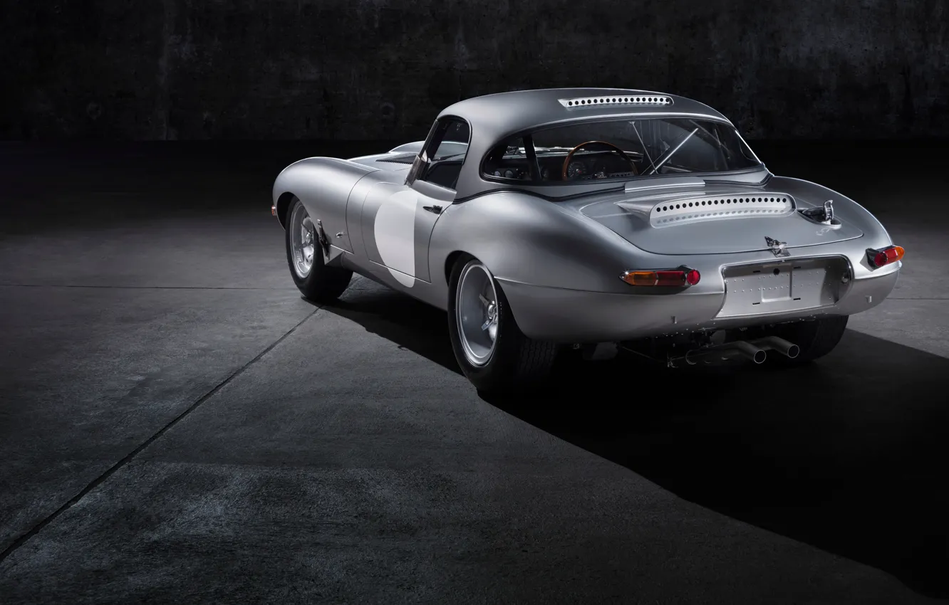 Photo wallpaper grey, background, Jaguar, shadow, back, steel, E-Type Lightweight