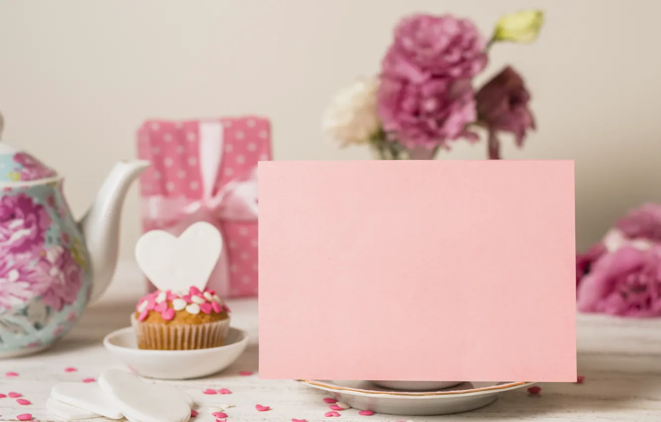 Photo wallpaper holiday, gift, cupcake, cupcake, Mother's Day, Pink background