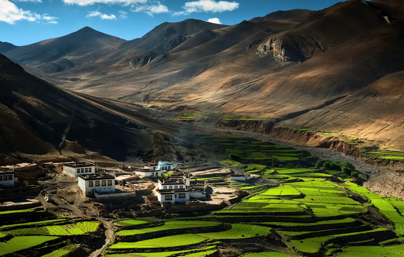 Photo wallpaper mountains, China, village, China, Tibet, house, tibet, The Himalayas