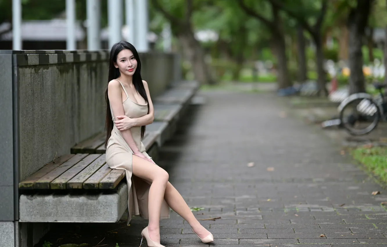 Photo wallpaper look, pose, street, model, portrait, makeup, figure, dress