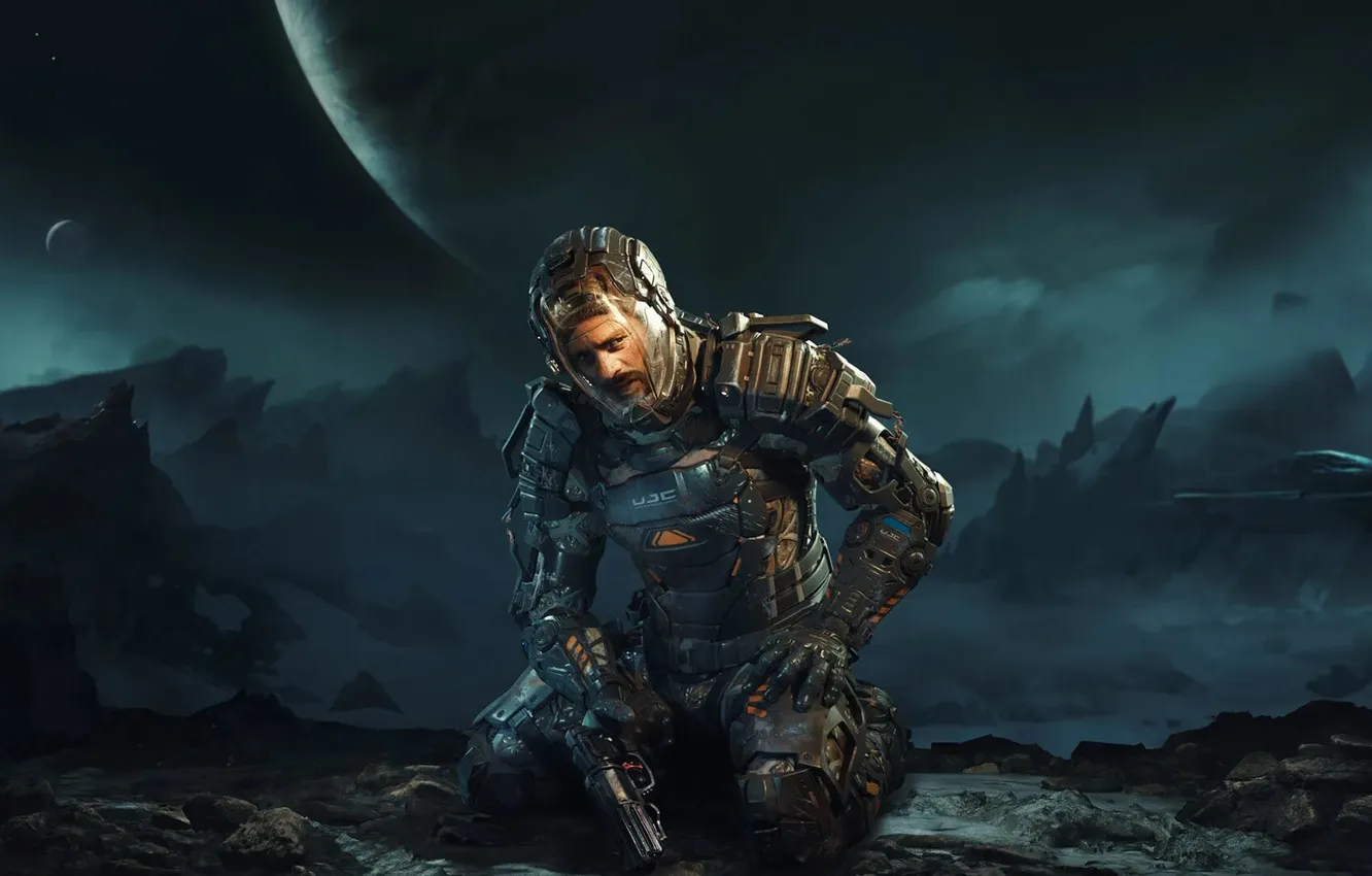Photo wallpaper space, moon, gun, pistol, game, dead space, Microsoft Windows, man