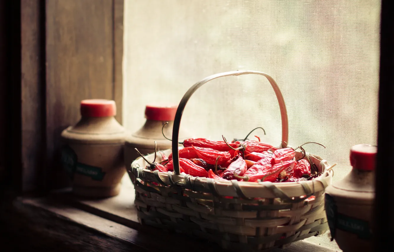 Photo wallpaper basket, window, pepper