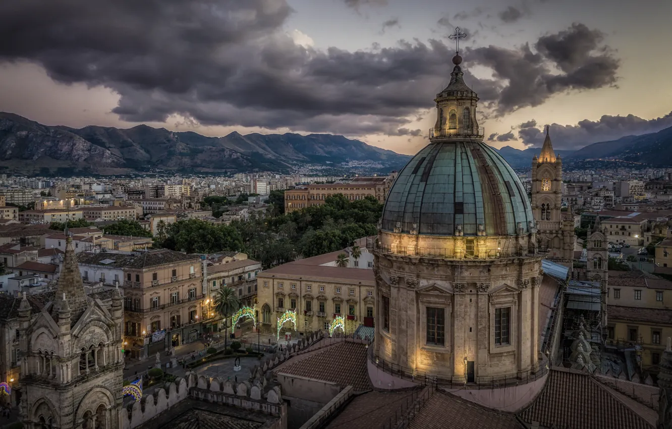 Photo wallpaper mountains, building, home, Italy, Church, Cathedral, Italy, Sicily