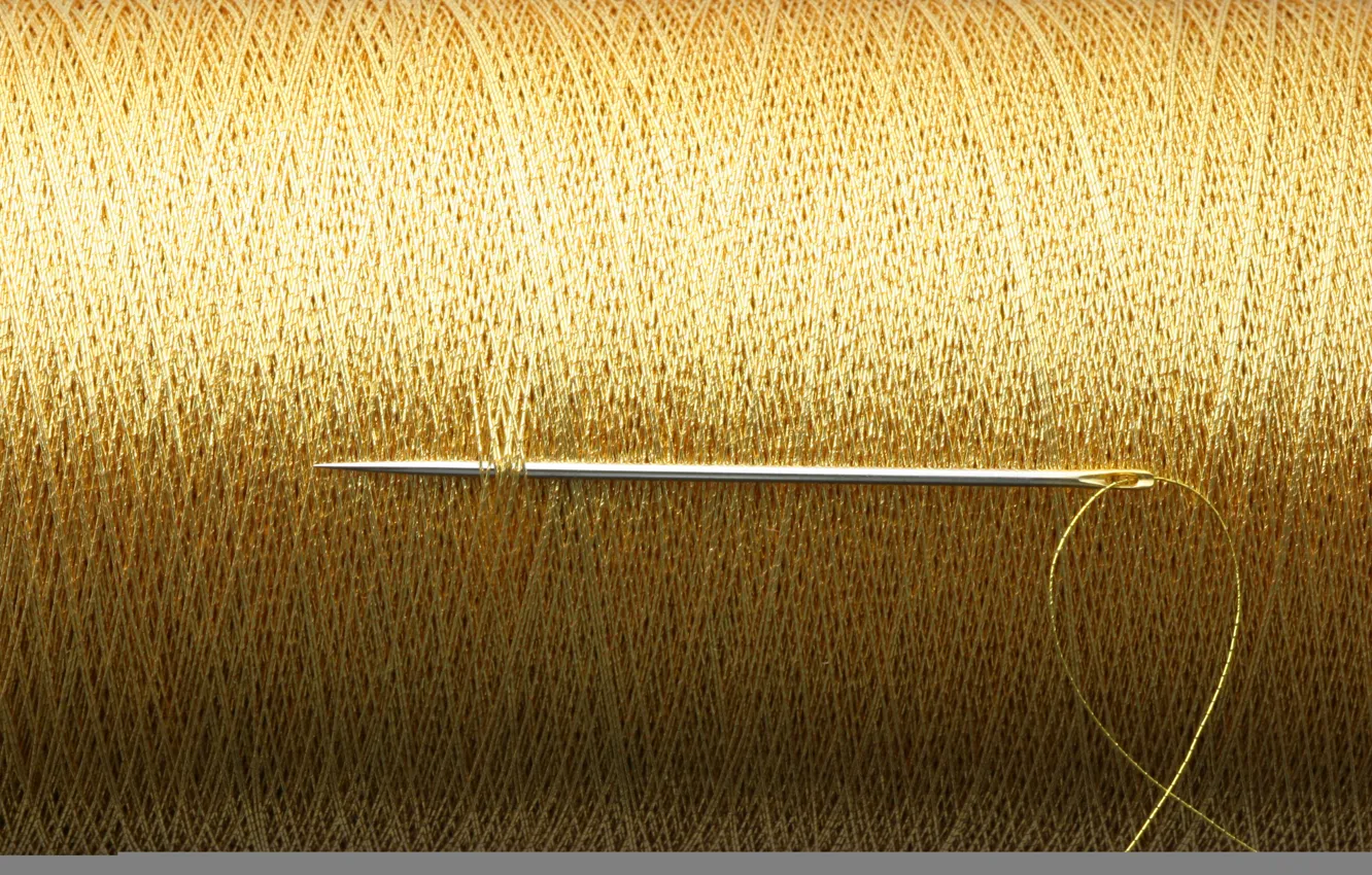 Photo wallpaper gold, thread, needle, reel