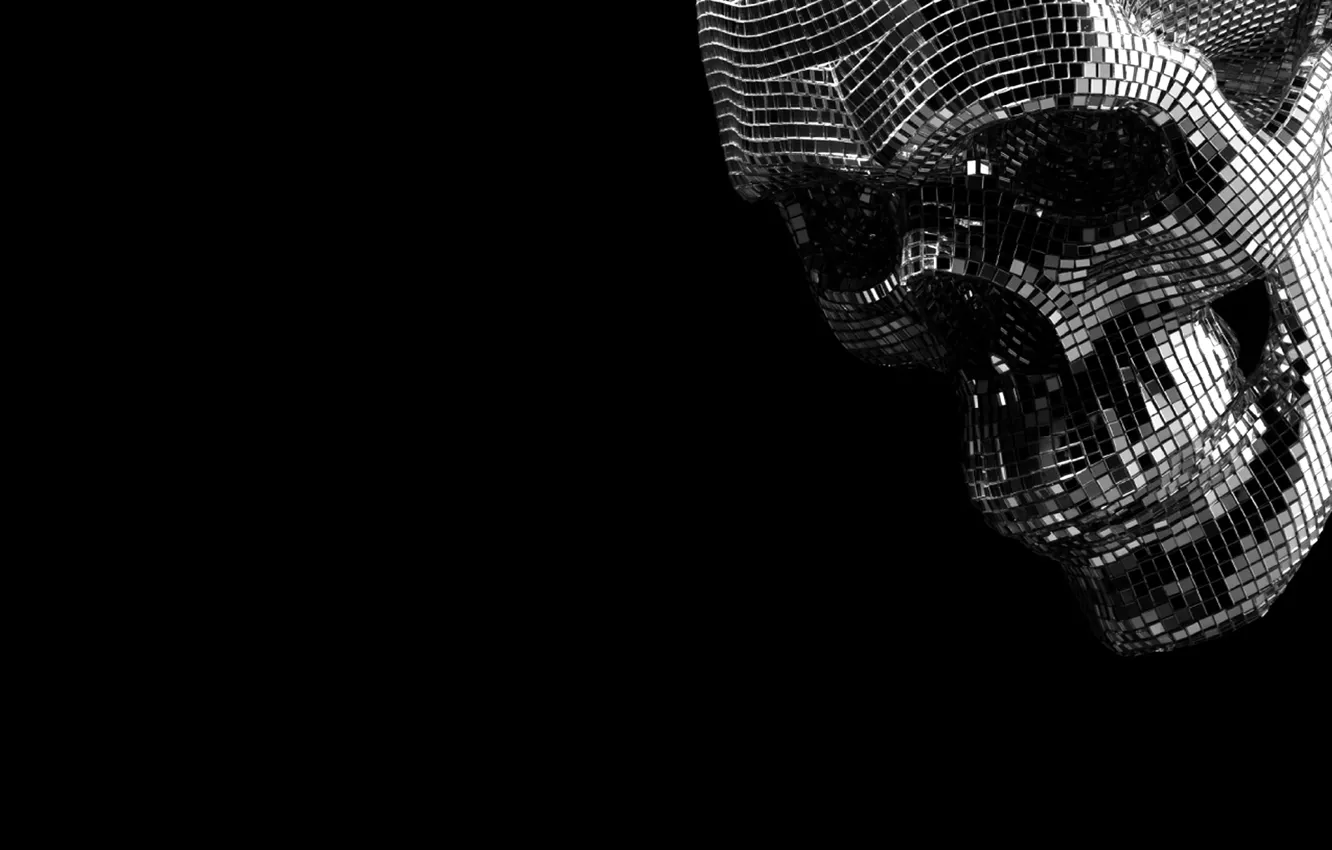 Photo wallpaper background, black, skull, mirror