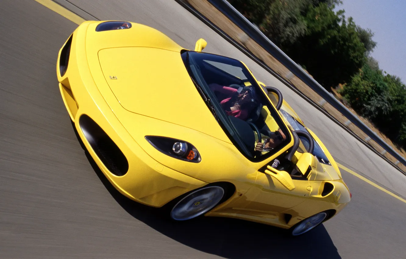 Photo wallpaper yellow, speed, F430, Ferrari, car, Spider
