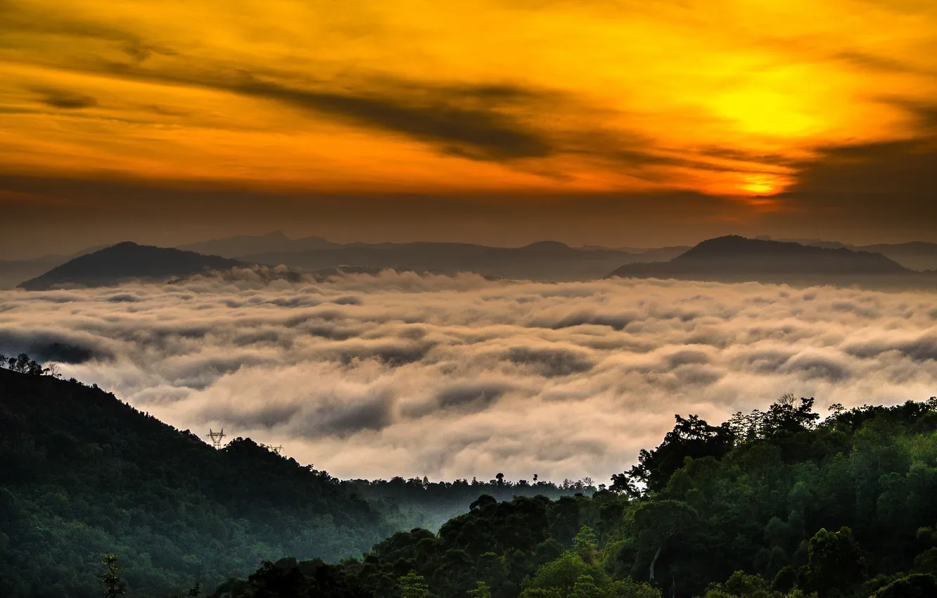 Photo wallpaper clouds, landscape, sunset, Sri Lanka