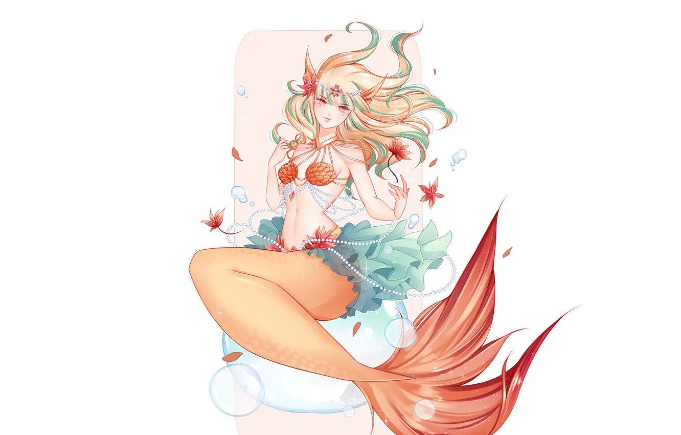Photo wallpaper girl, mermaid, white background, by z_e_n_e_r_o