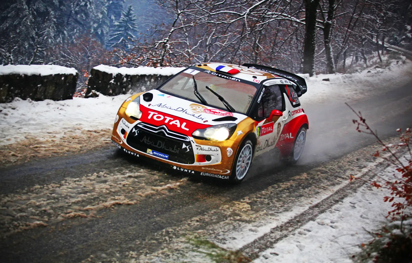 Photo wallpaper Winter, Snow, Sport, Machine, Citroen, Citroen, DS3, WRC