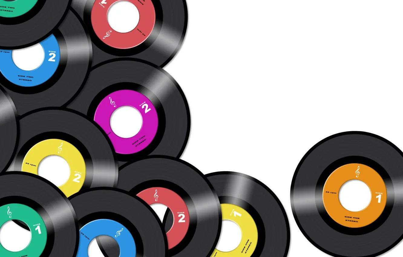 Photo wallpaper colored, white background, vinyl, record, drives
