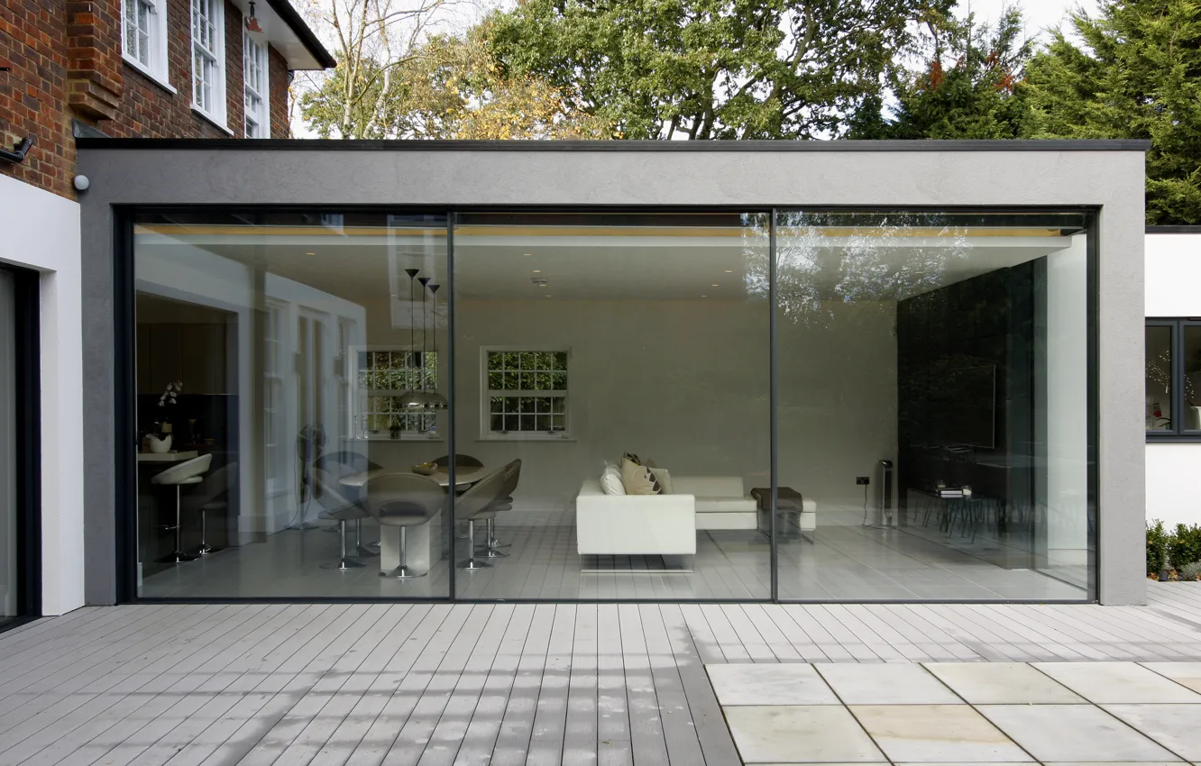 Photo wallpaper glass, house, room, Villa, interior, modern patio doors in London