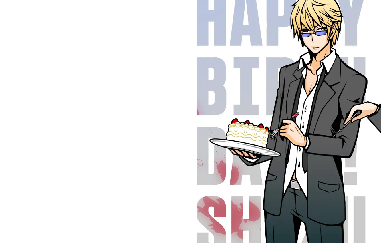 Photo wallpaper letters, cake, guy, words, Durarara, Heiwajima Shizuo, Durarara, Shizuo Heiwajima