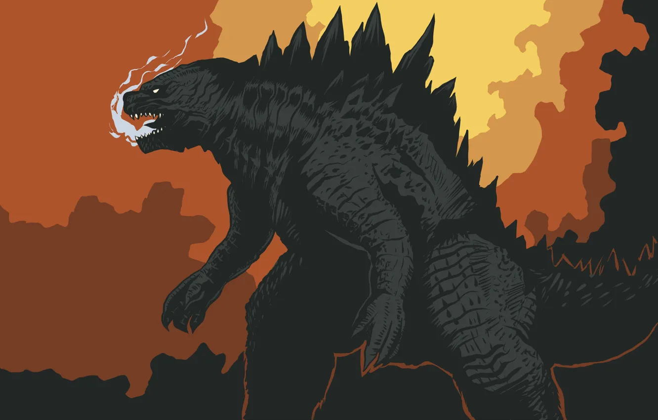 Photo wallpaper smoke, monster, dinosaur, godzilla, Godzilla