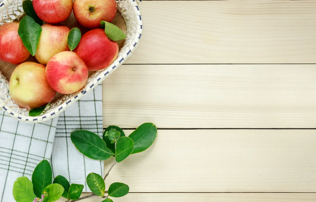 Photo wallpaper apples, basket, napkin