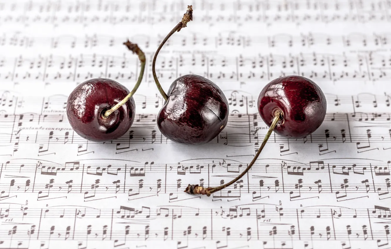 Photo wallpaper cherry, berries, notes
