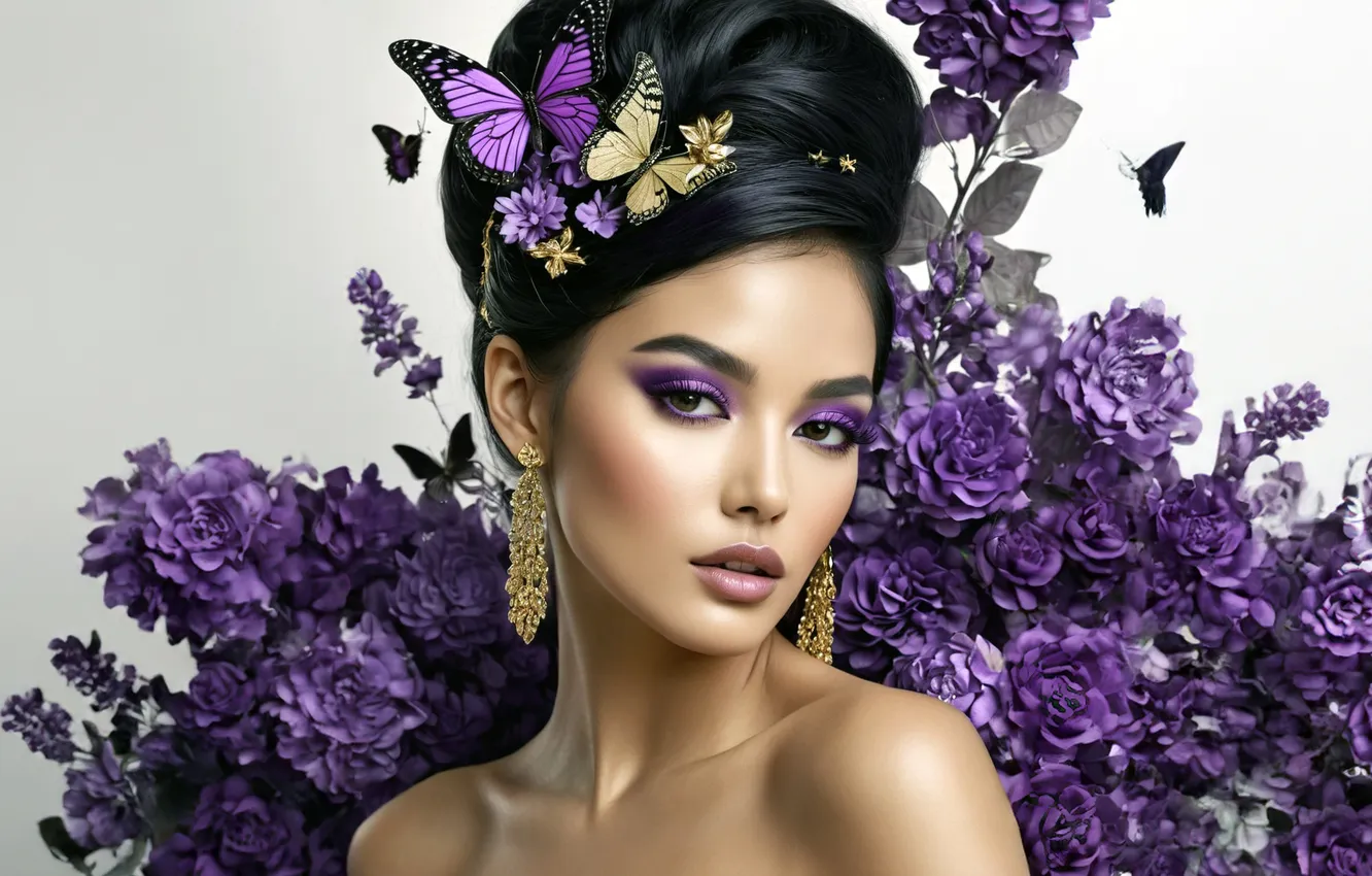 Photo wallpaper look, girl, face, pose, AI art, neural network