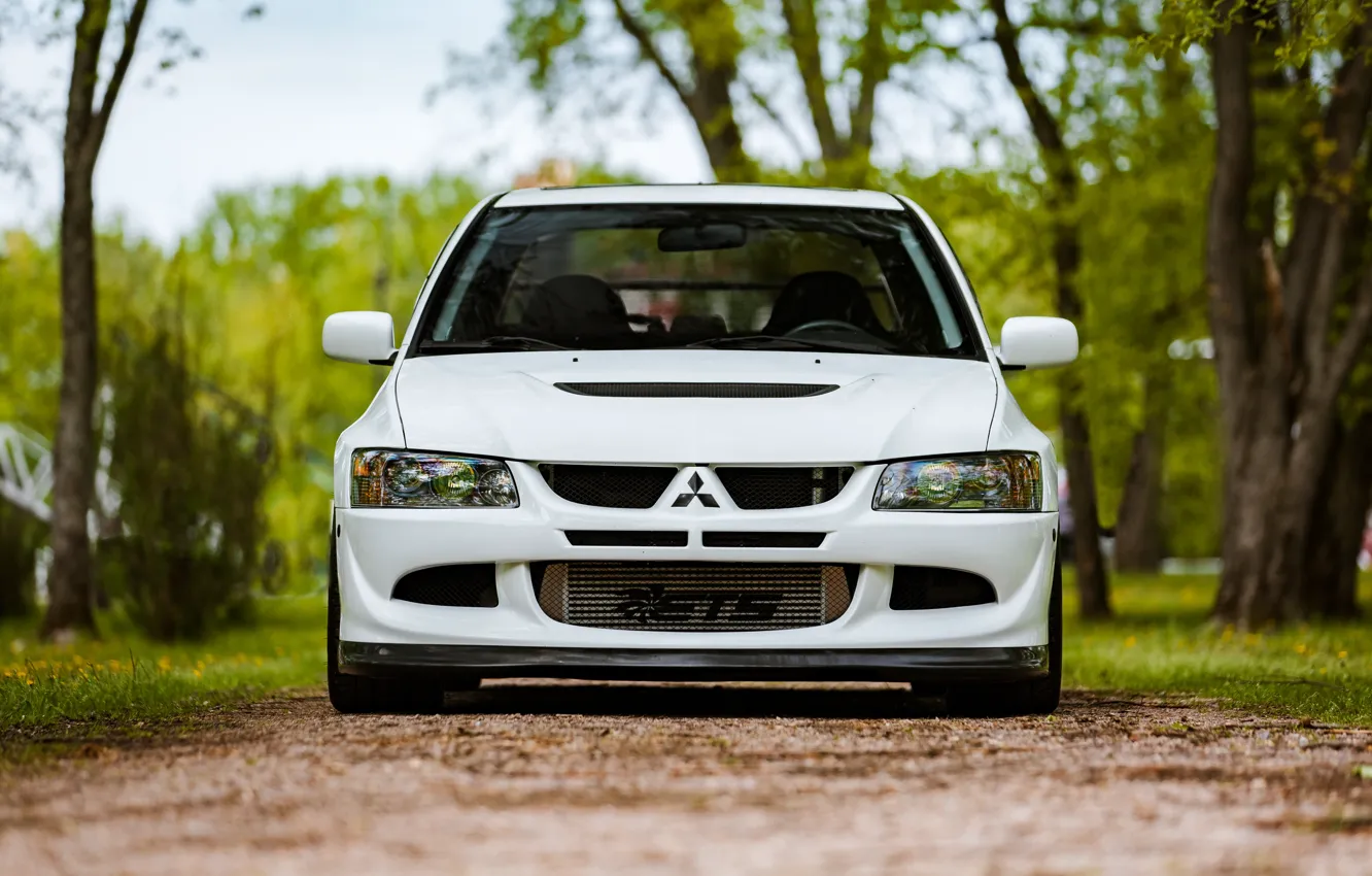 Photo wallpaper White, Front view, Lancer Evolution VIII