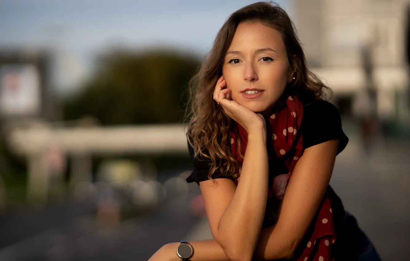 Photo wallpaper look, the sun, pose, model, portrait, hands, makeup, dress