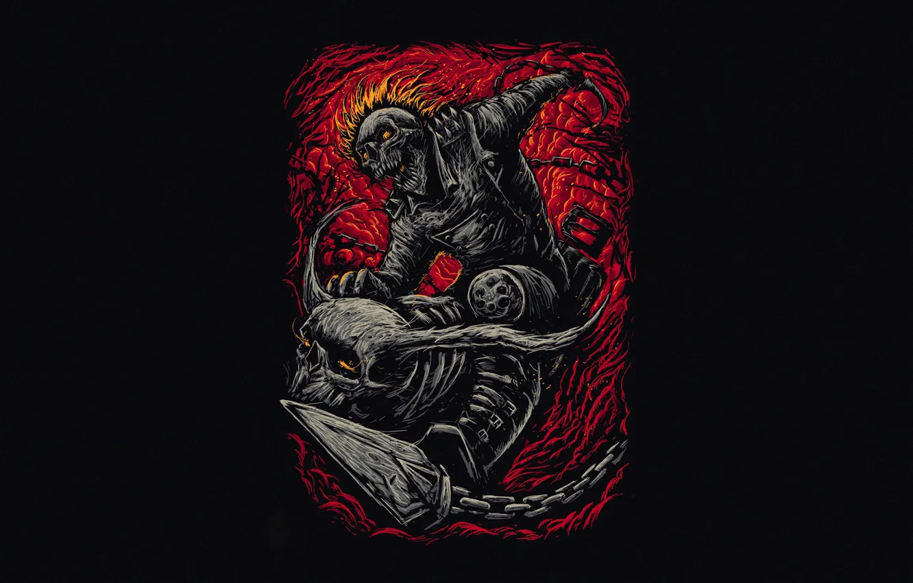 Photo wallpaper lights, style, background, flame, skull, minimalism, art, chain