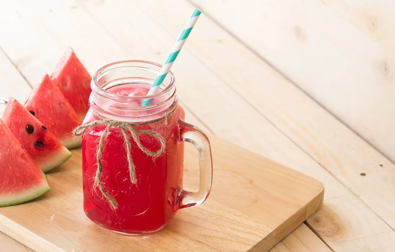 Photo wallpaper ice, watermelon, juice, mug, drink, tube, slices of watermelon