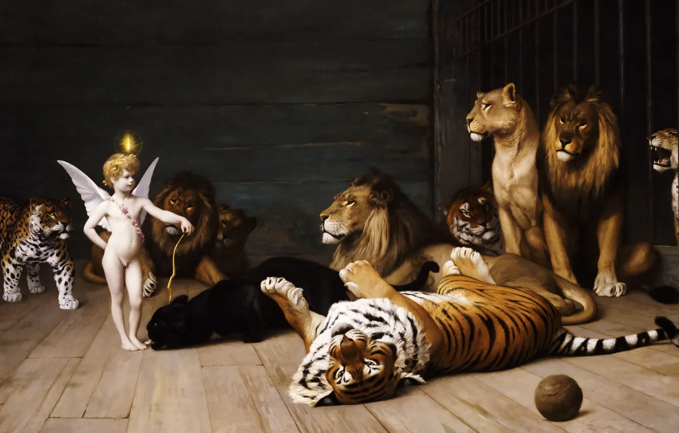 Photo wallpaper tiger, animal, picture, Leo, Jean-Leon Gerome, Love The Conqueror