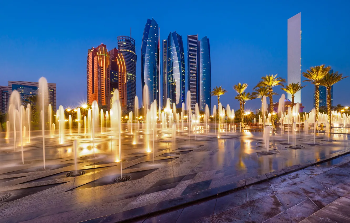 Photo wallpaper skyscraper, home, fountain, UAE, Abu Dhabi