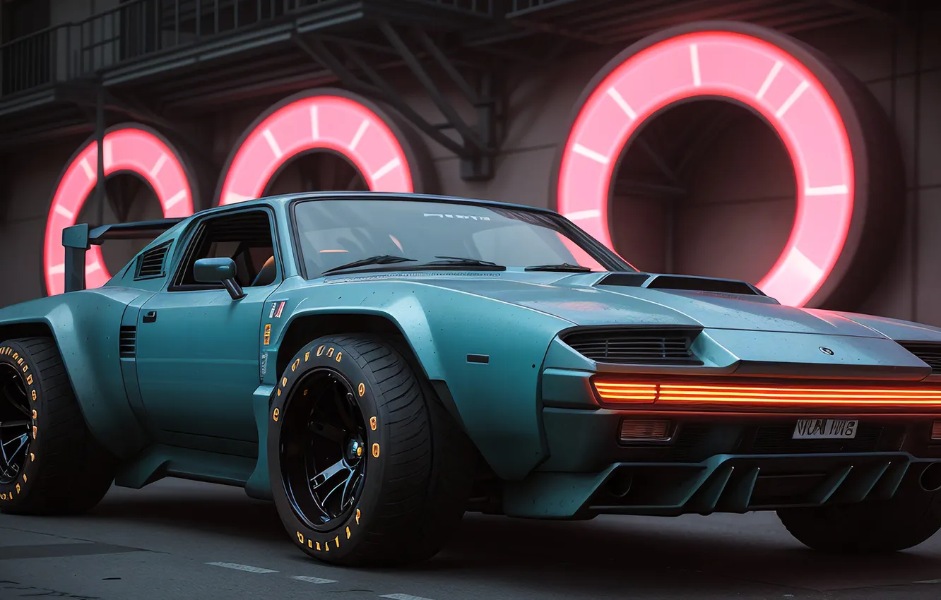 Photo wallpaper machine, auto, interior, garage, blue color