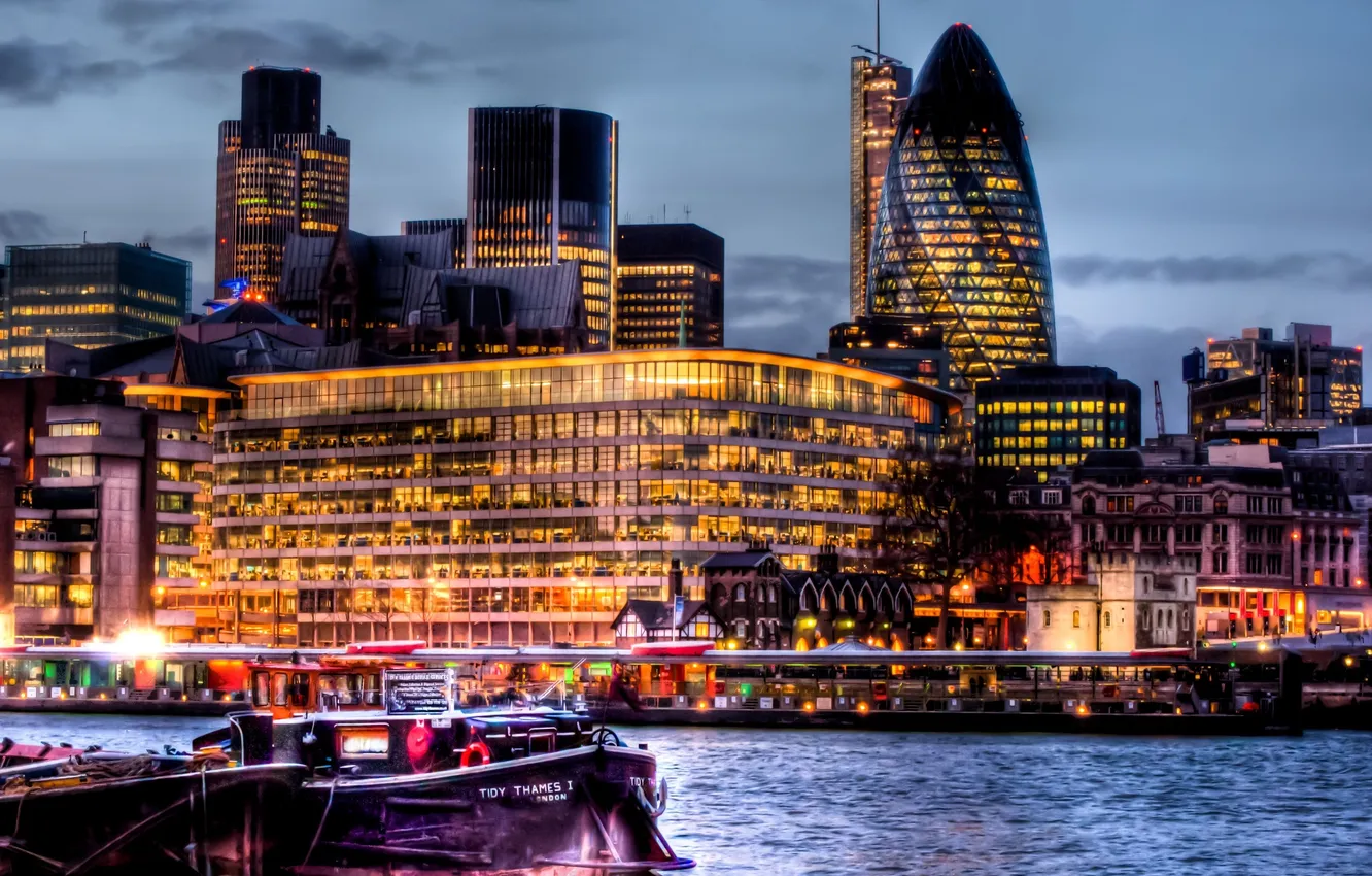 Photo wallpaper England, home, the evening, office, river.