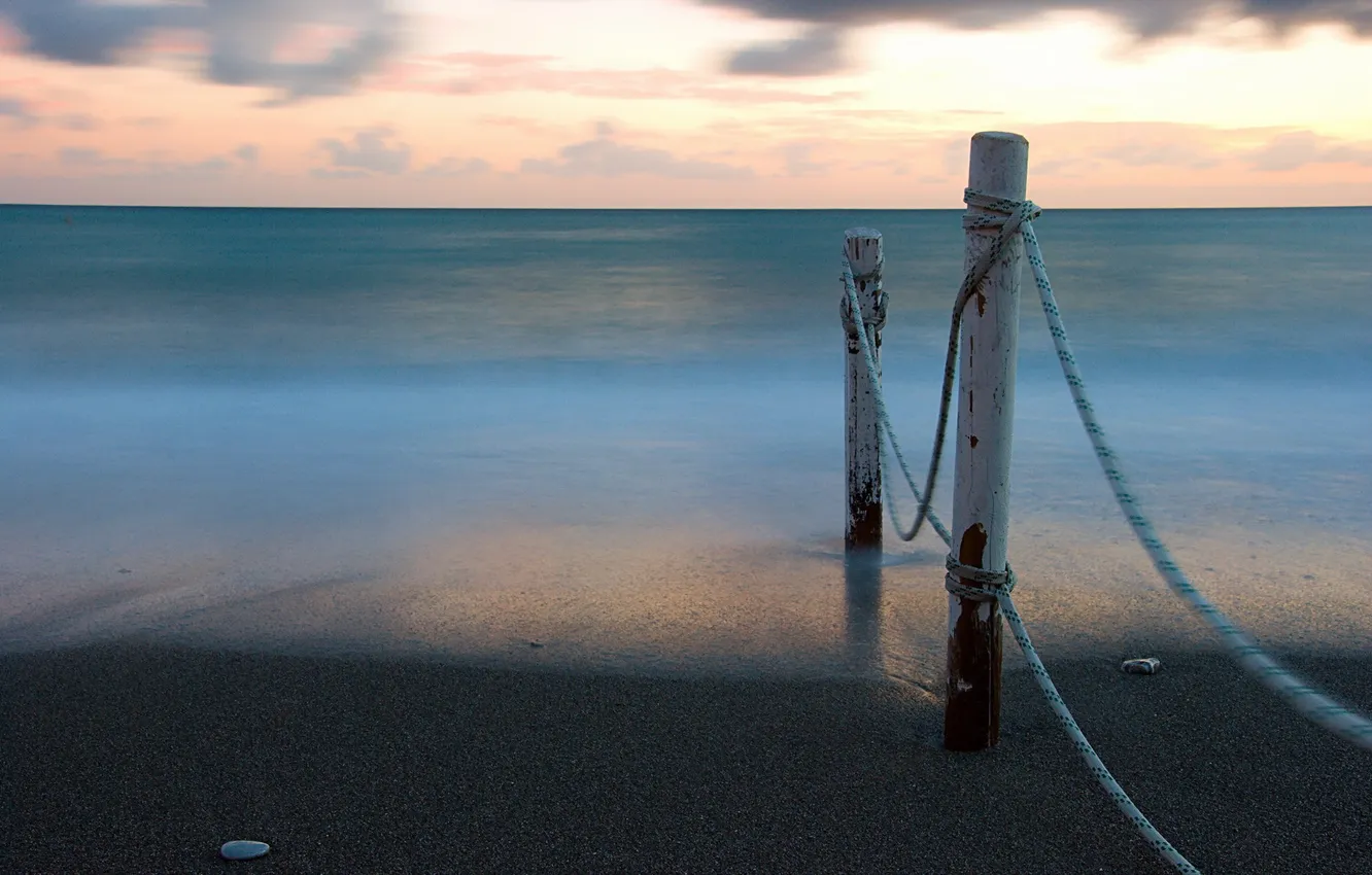 Photo wallpaper sea, the sky, shore, the fence