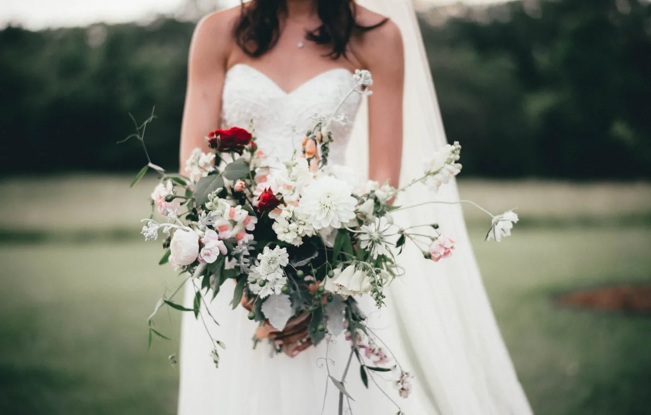 Photo wallpaper girl, flowers, bouquet, the bride